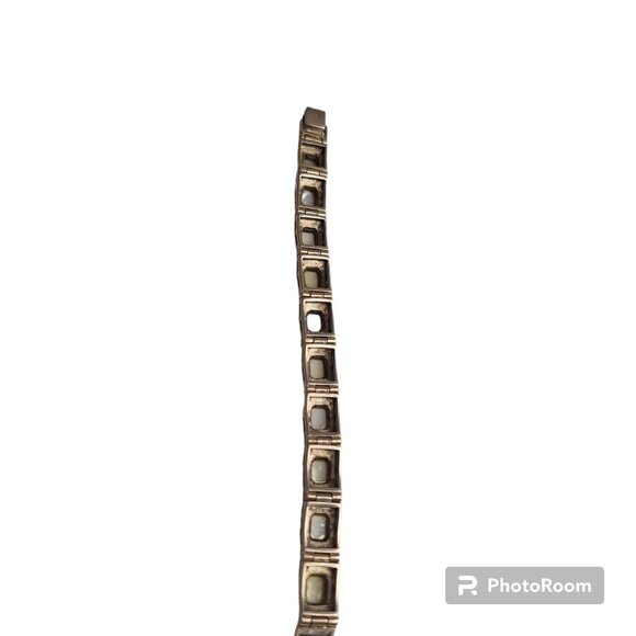 Vtg Sterling Silver Mother Of Pearl & Marcasite Panel Bracelet 6 1/2' 30.87g - Picture 4 of 5